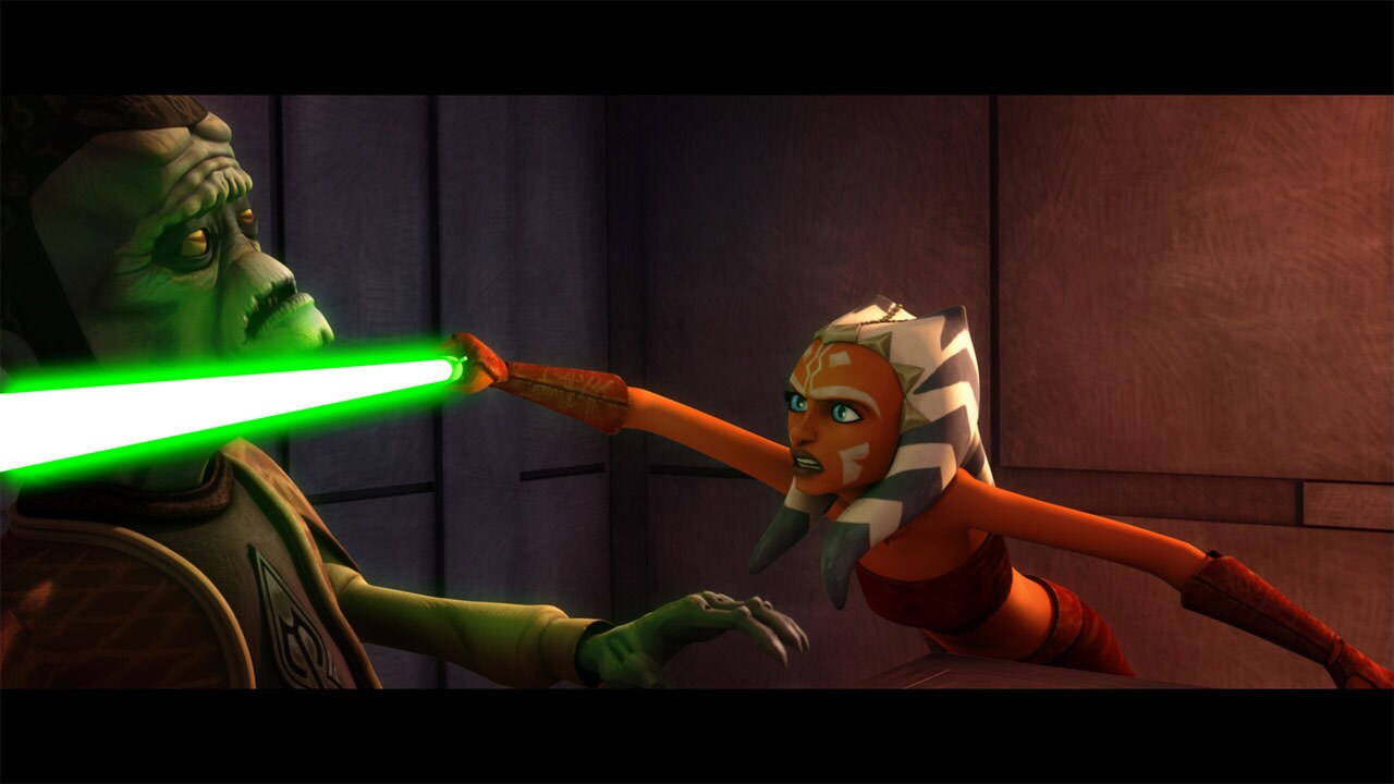 In a ray-shielded cell, Jedi Master Luminara questions Gunray, who claims his innocence.  Ahsoka ...