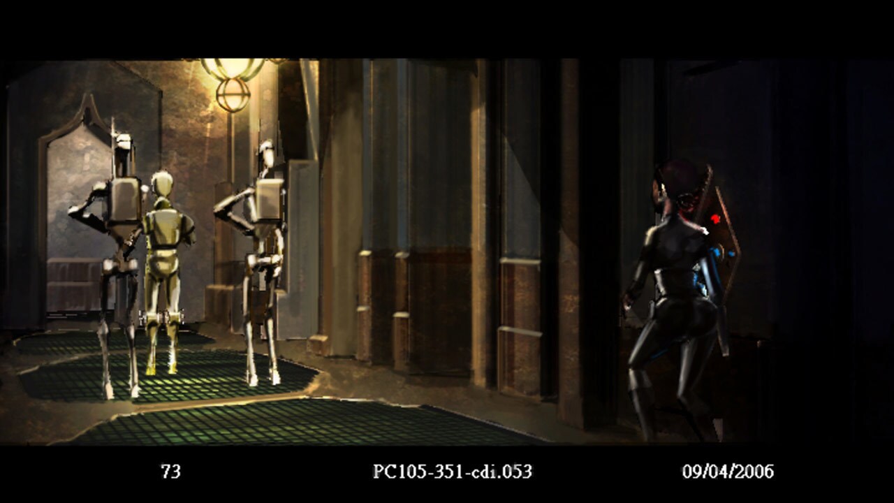 Concept art of Padmé watching C-3PO taken captive by battle droids
