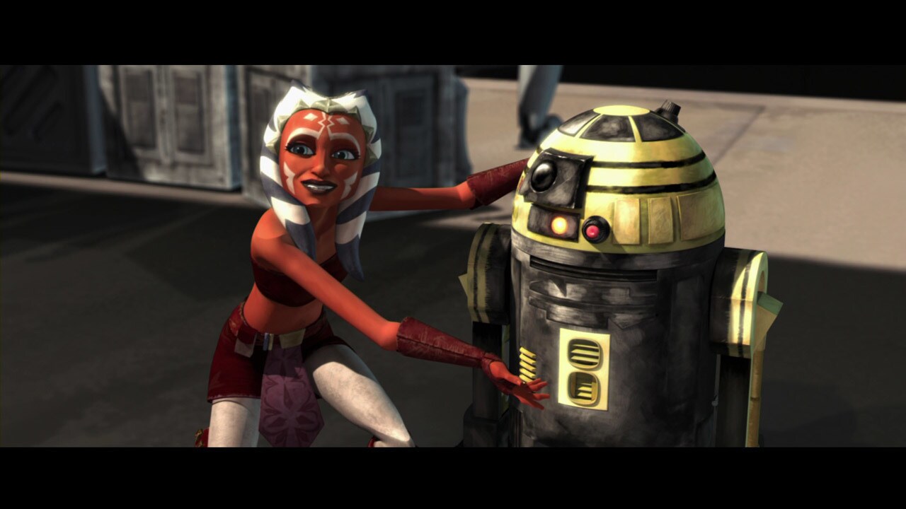Ahsoka Tano tries to cheer up Anakin by introducing him to his replacement astromech droid, R3-S6...