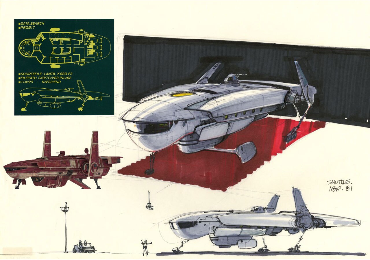 The design of the Phoenix comes from an early concept of the Imperial shuttle by Nilo Rodis-Jamer...