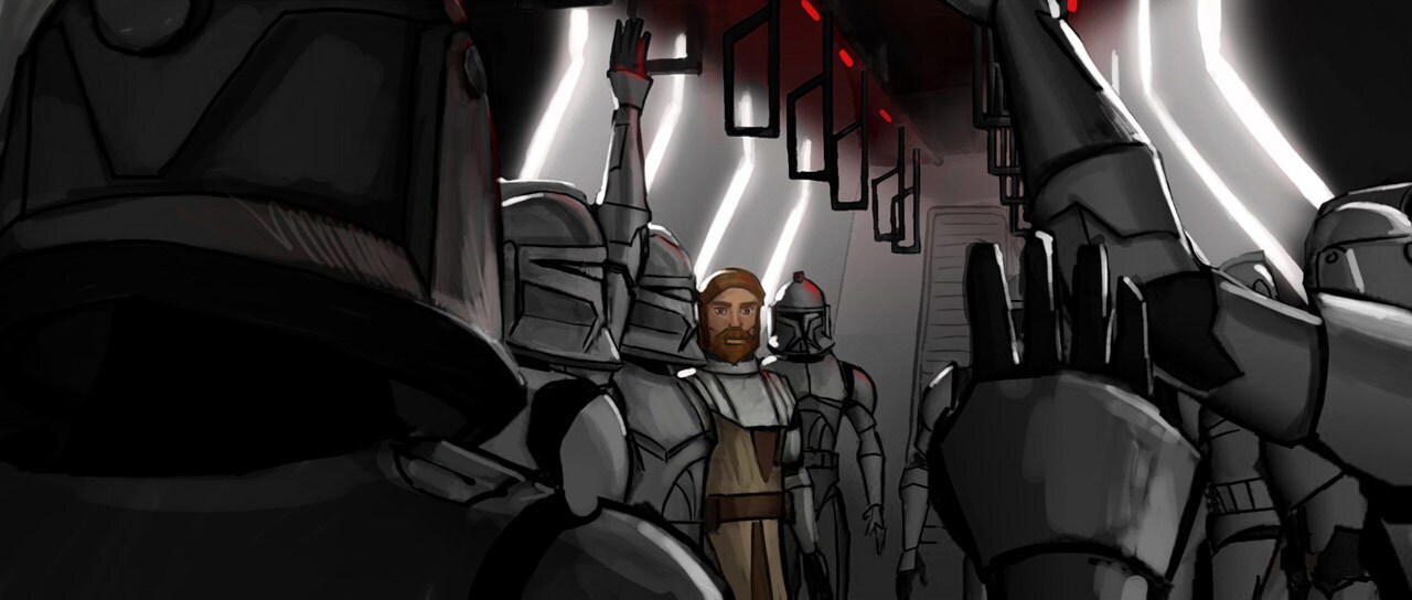Lighting concept of Kenobi and clones in the gunship