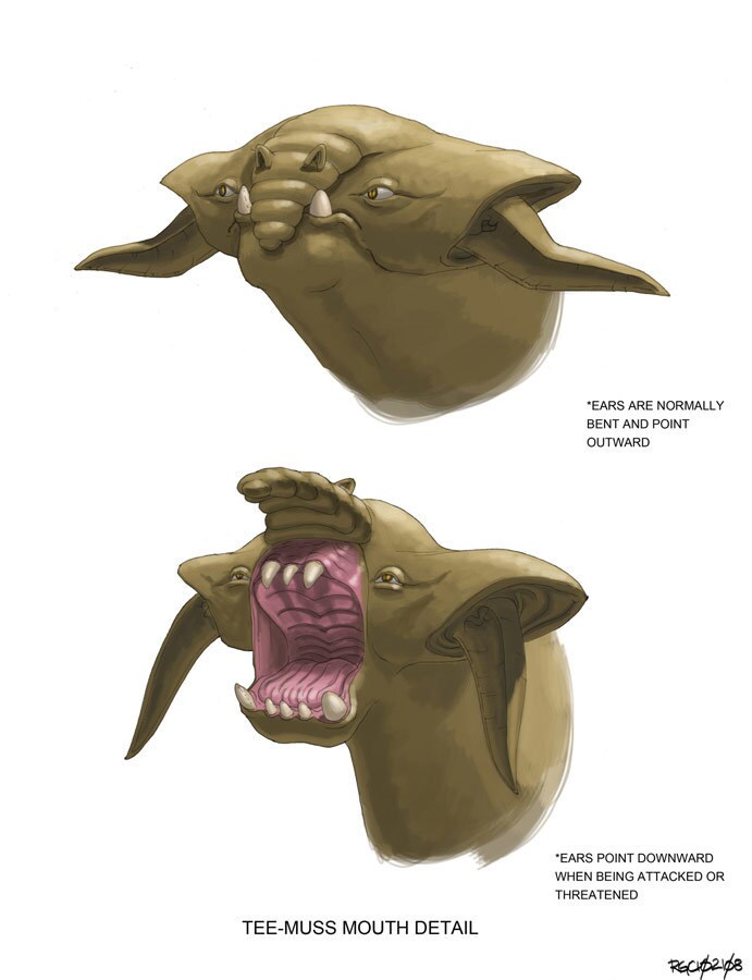 Concept art of a tee-muss mouth and head 