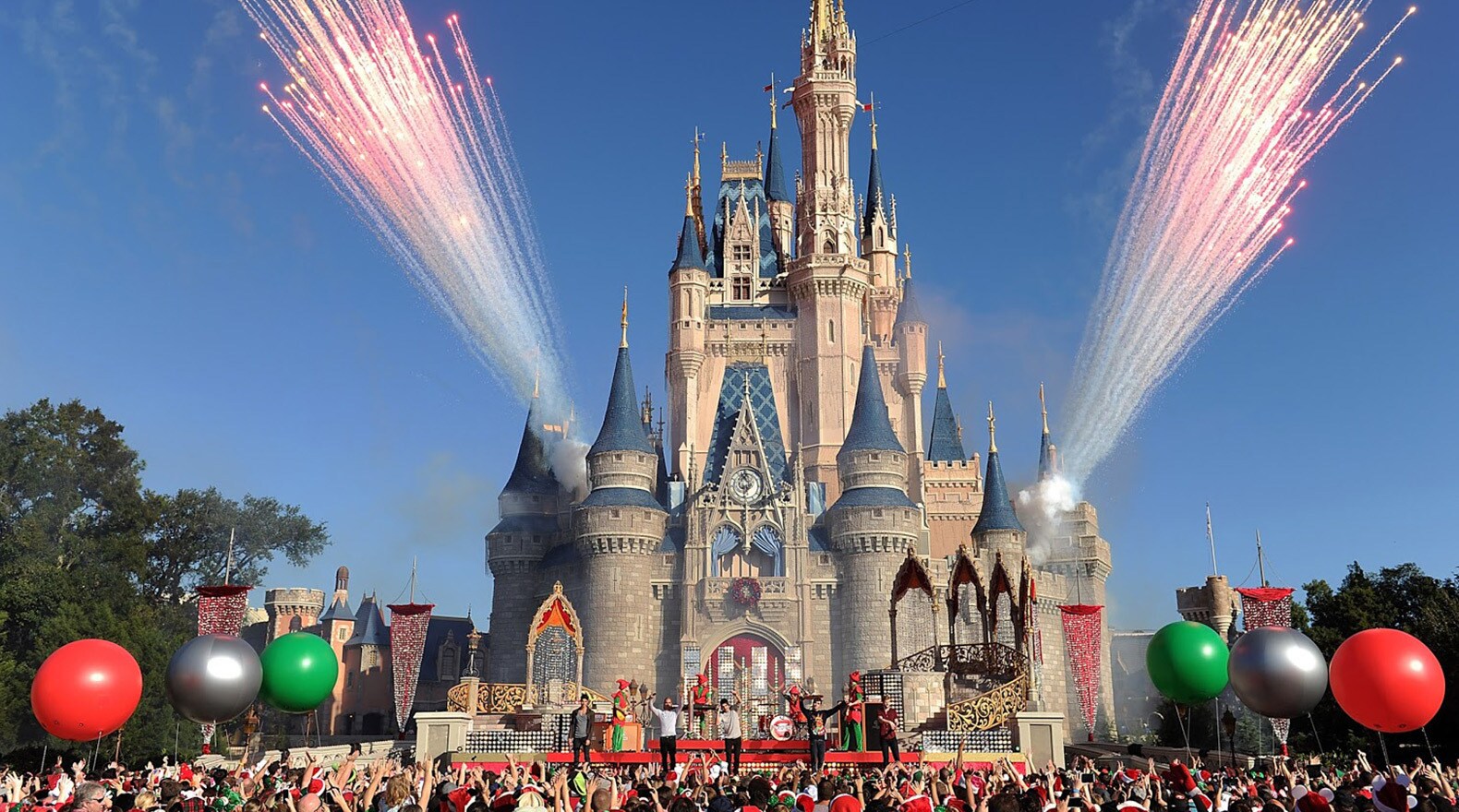 Sparks fly during the taping of The Disney Parks Christmas Day Parade