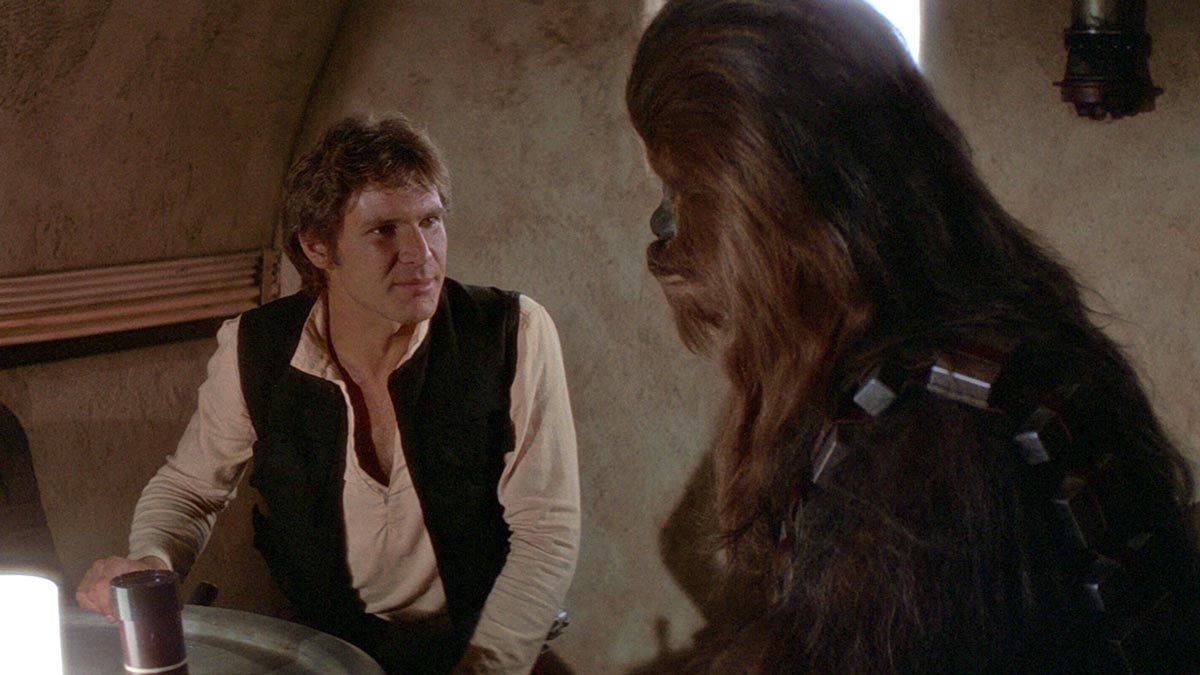 Han Solo and Chewbacca in the Mos Eisley cantina