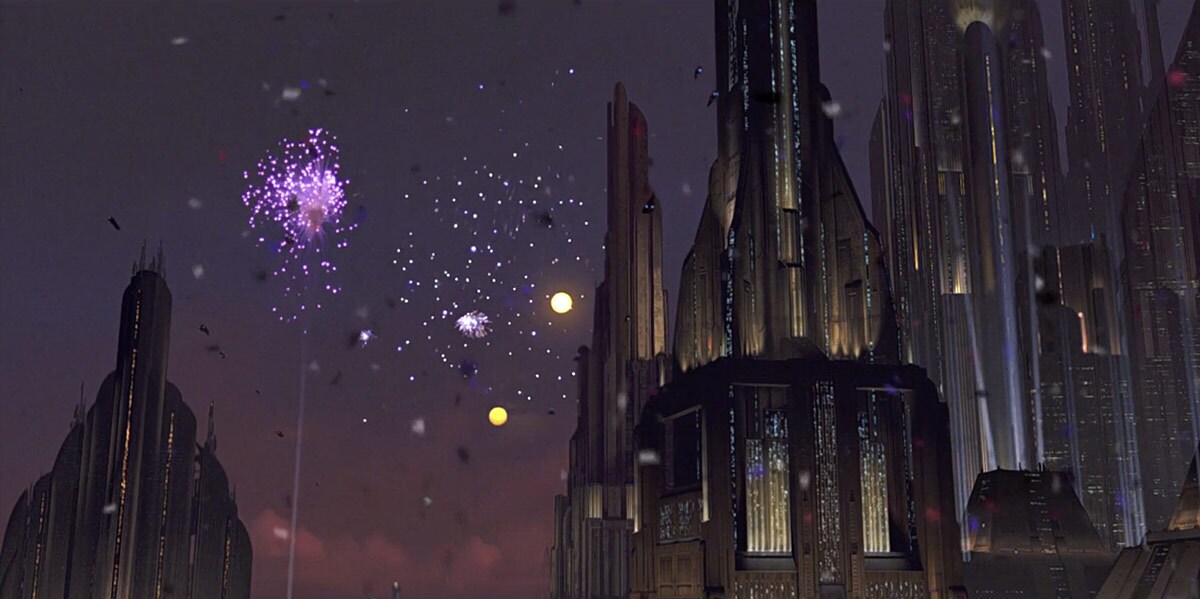 Coruscant celebrating after the demise of the Emperor