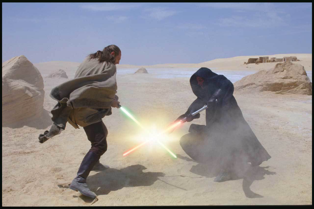 During their departure from Tatooine, Qui-Gon was nearly killed by a dark warrior, whom he suspec...