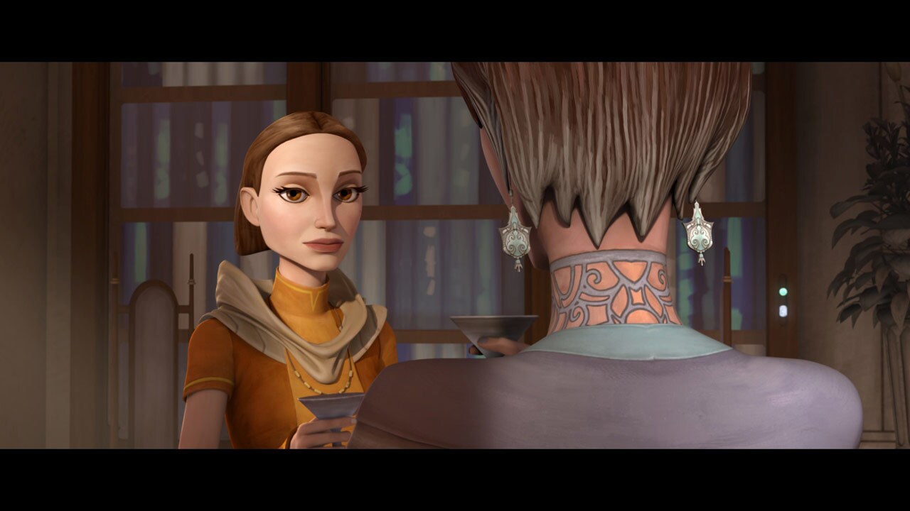 Inside, Padmé and Bonteri discuss the need to end the war. Padmé describes the current state of t...