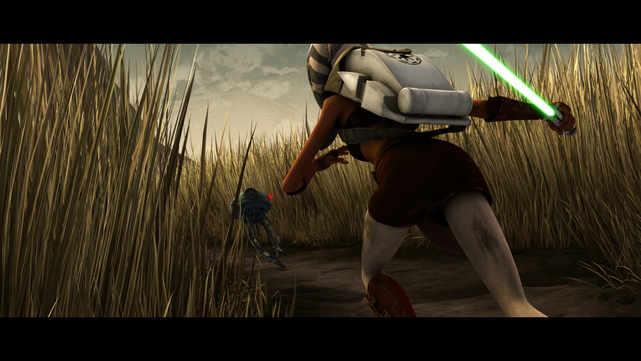 Suddenly, Ahsoka spots a Separatist probe droid lurking in the grass. Bly and Rex open fire, whil...