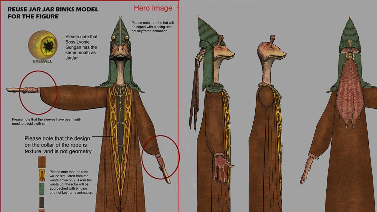 Boss Lyonie was specifically created to resemble Jar Jar Binks -- they are built upon the same an...