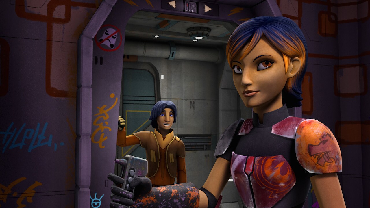 During her downtime, Sabine worked on her art aboard the Ghost, rebuffing Ezra’s awkward attempts...
