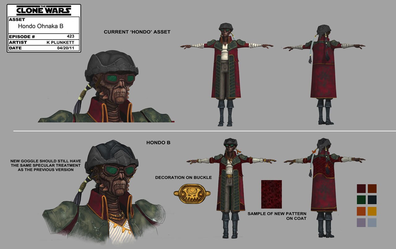 Hondo Ohnaka character model upgrade comparison illustrations by Killian Plunkett.