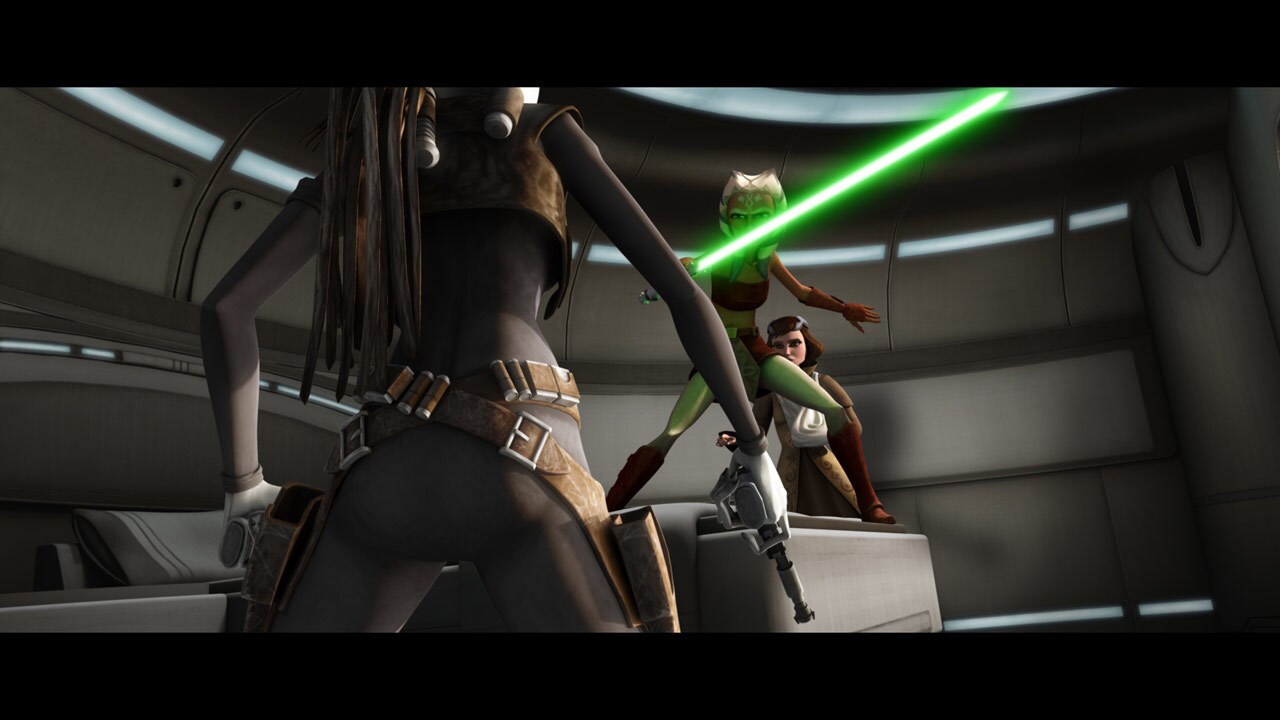 Aurra Sing is nowhere near the packed conference room, but instead lurking in the air vents in Pa...