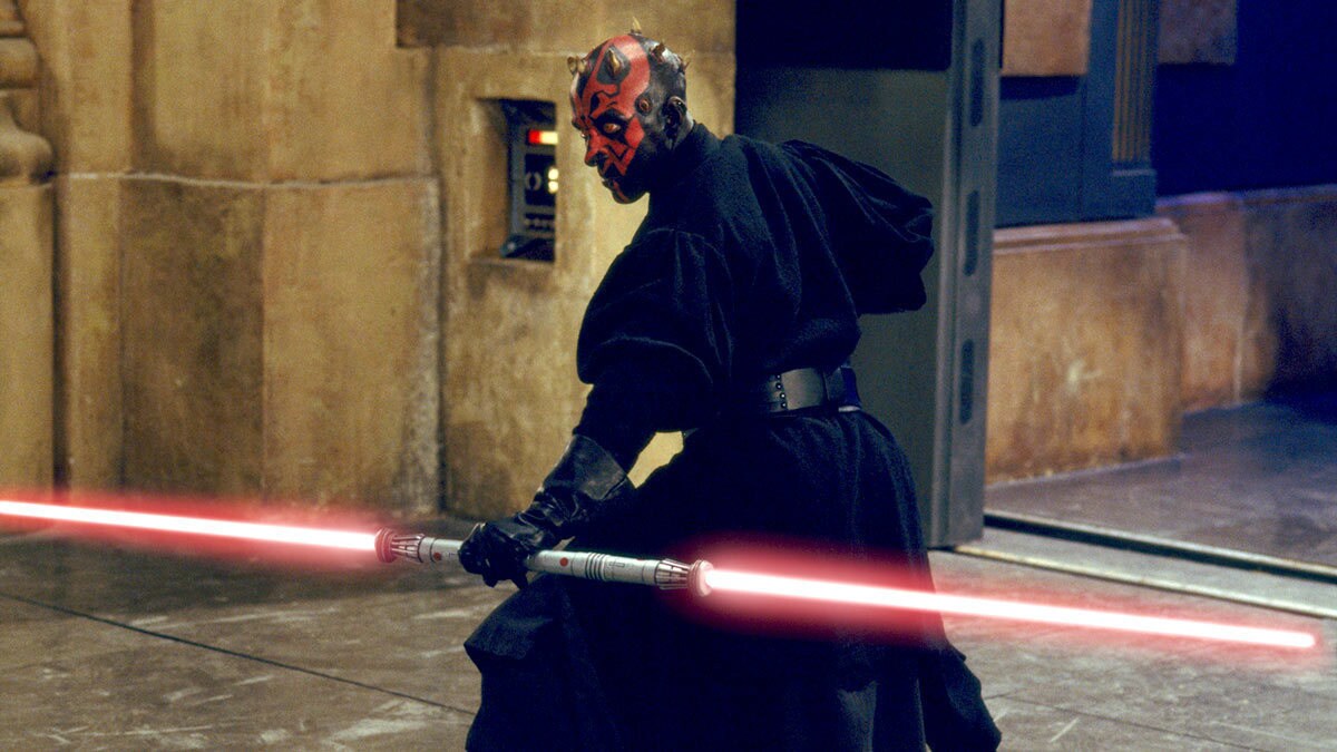 Darth Maul wielding a double-bladed lightsaber