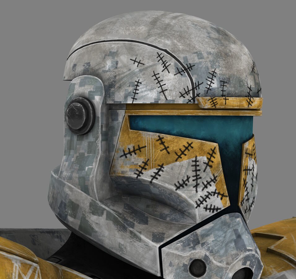 Clone Commando Gregor's helmet markings are based on the hash-marks that Boston Bruins goalie Ger...