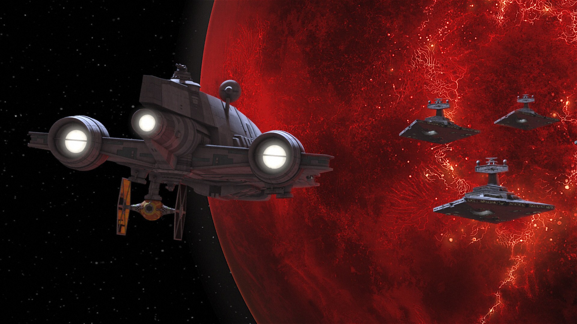 The rebels arrive at Mustafar. Ezra reaches out through the Force, and connects with Kanan -- he'...