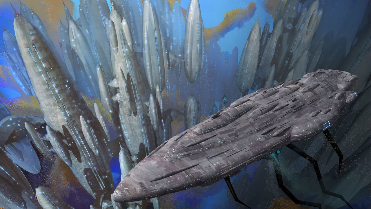 The design of the Mon Cala city is meant to remind viewers of the Mon Calamari cruisers seen in R...