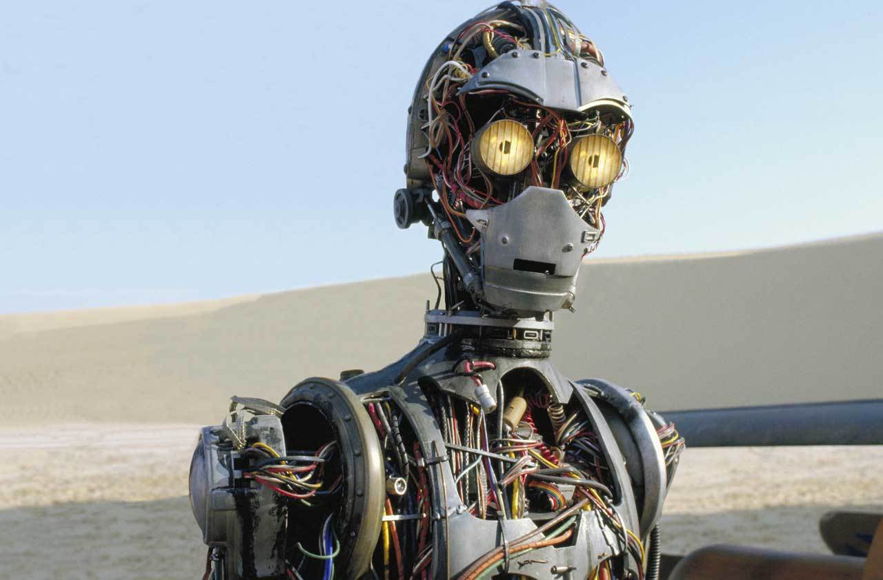 Nine-year-old Anakin Skywalker made C-3PO from scrap parts collected in a junkyard to help his mo...