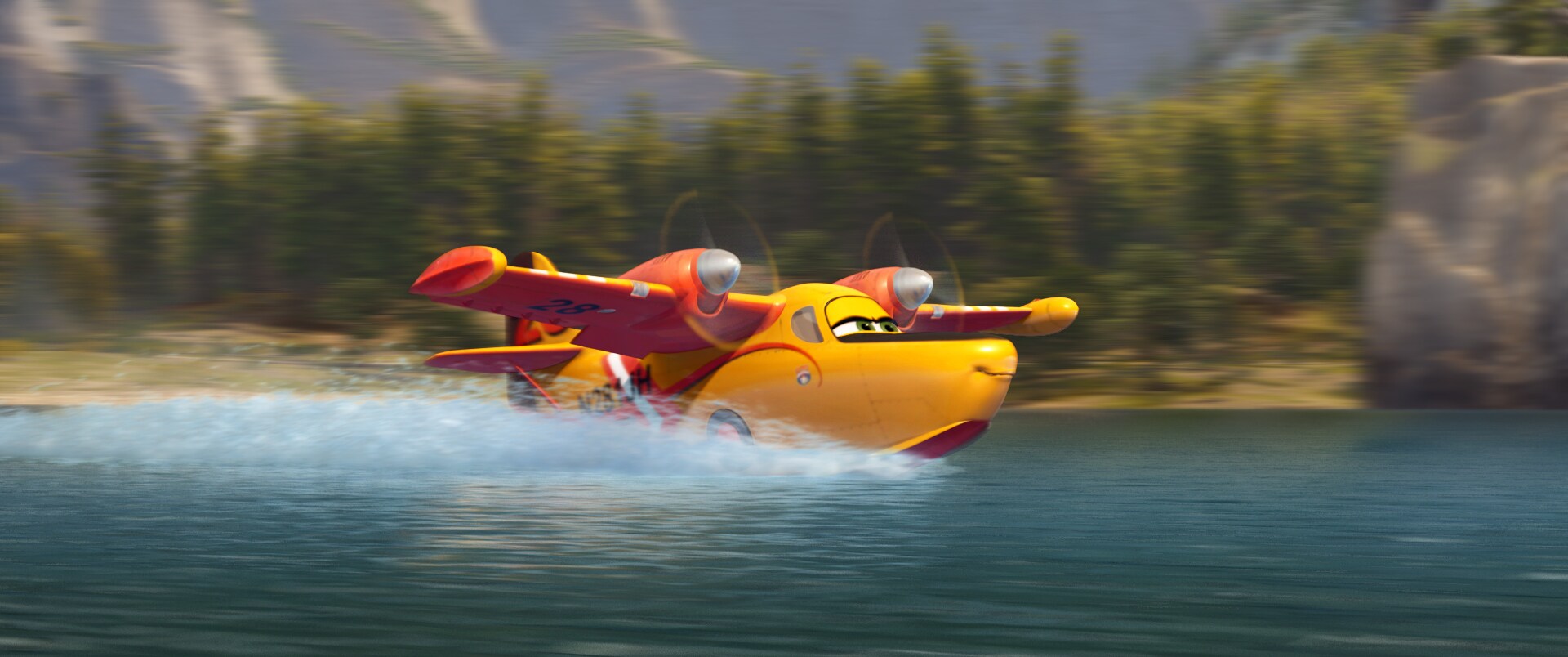 Lil Dipper (Julie Bowen) on a lake bed picking up water in "Planes: Fire & Rescue."