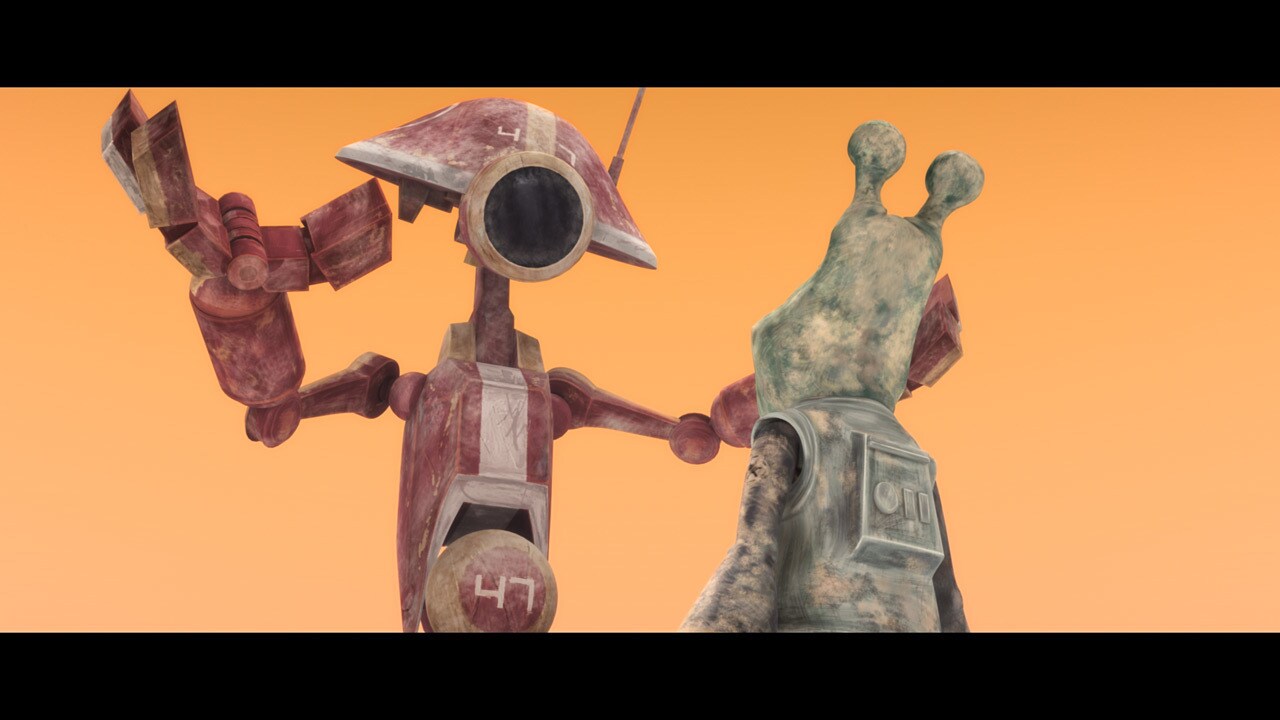 WAC-47 refuses to accept R2-D2 as his commander, and stays put as Artoo leads the rest of D-Squad...