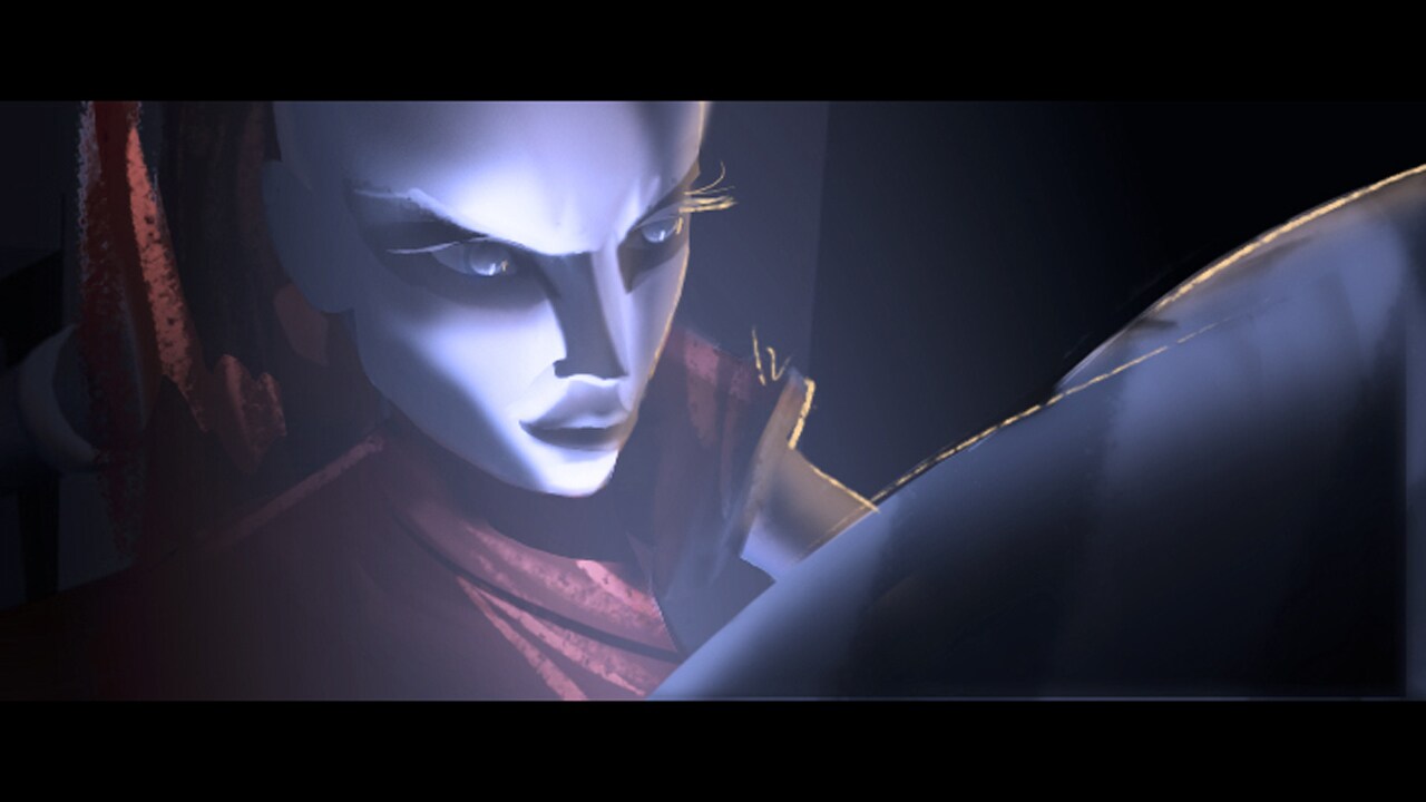 Concept art of Aurra Sing at Ahsoka's bedside in a vision