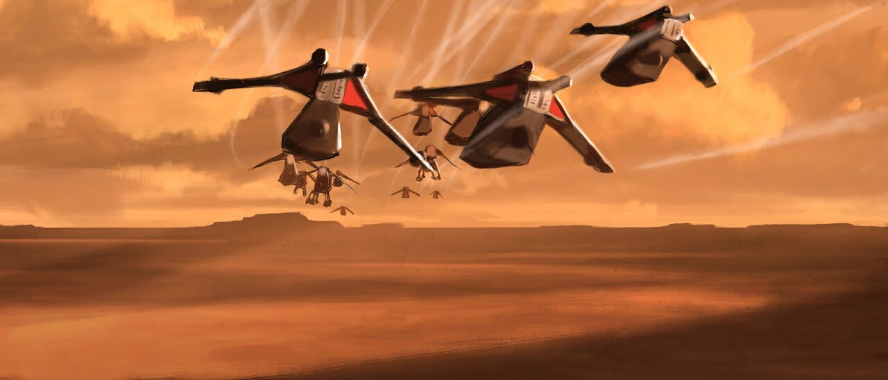 Concept art of the gunship attack on Geonosis