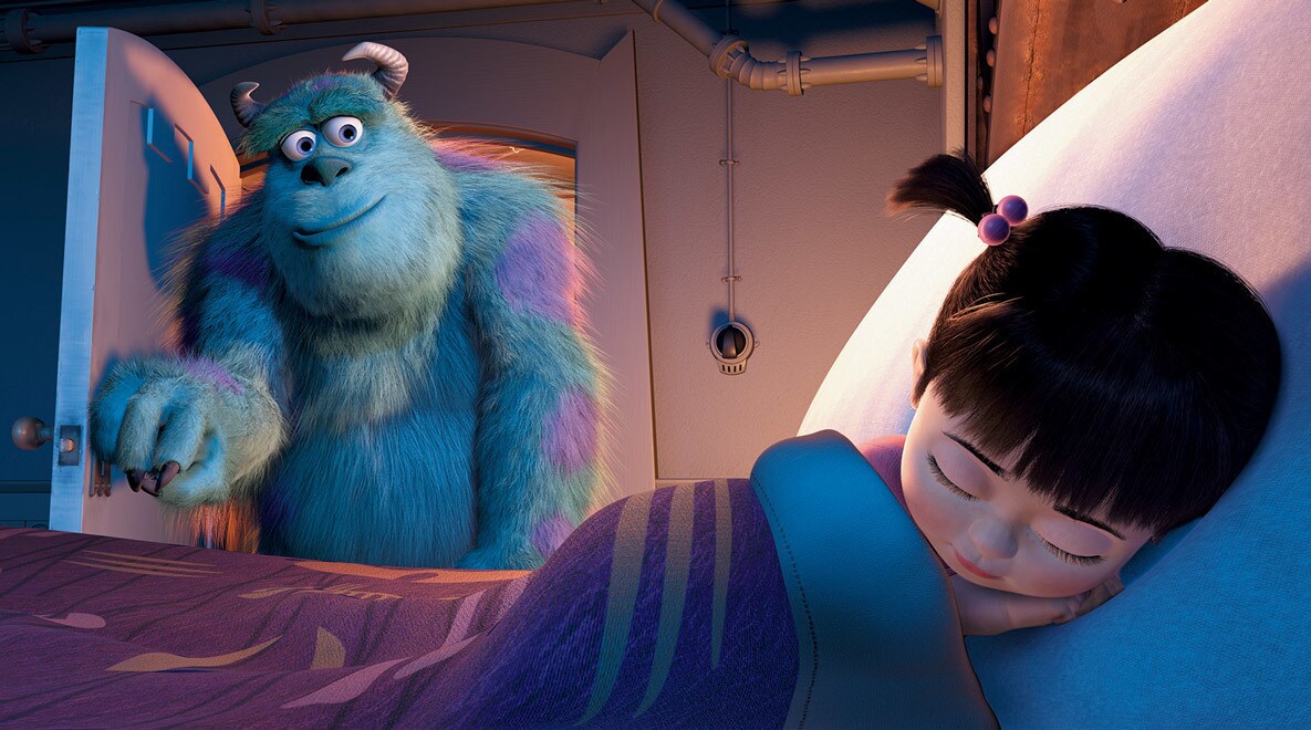 John Goodman as Sully saying goodnight to Boo who is asleep in bed in Monsters, Inc. 