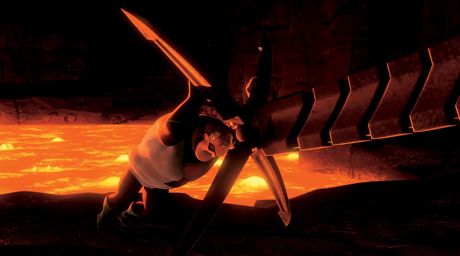 Mr. Incredible’s strength is pitted against the Omnidroid’s in "The Incredibles".