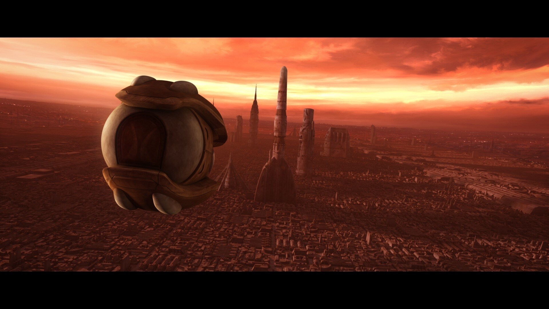 In a burned out, industrial sector of Coruscant, Count Dooku's solar sailer sets down in a secret...