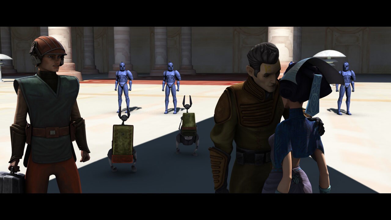 The next day, the Senators board a gleaming Naboo star skiff. Anakin, dressed as a Naboo pilot, a...