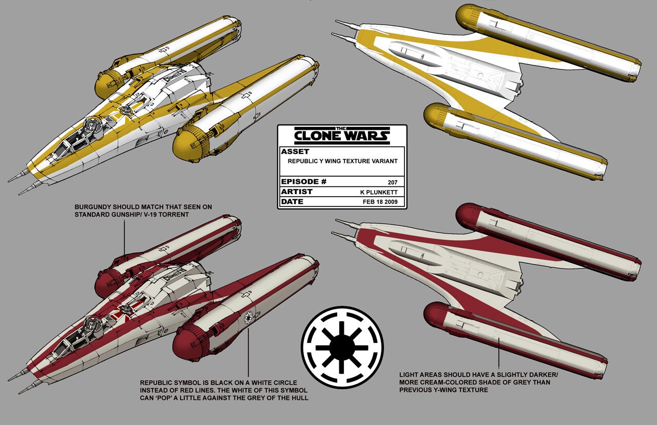 Concept deco for the Y-wing bombers used in the Geonosian attack