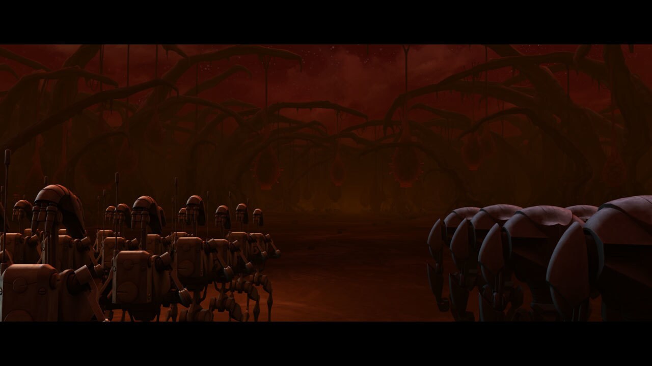 After the initial bombing runs, the Separatist droid forces touch down on Dathomir. Landing ships...