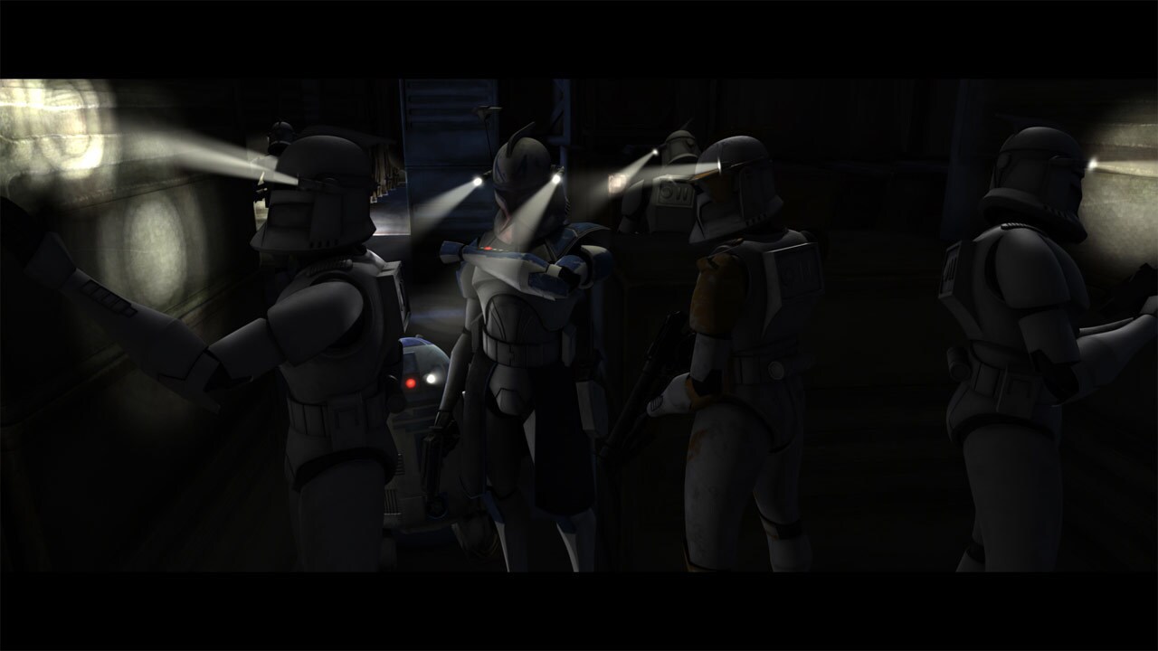 Kenobi's wistful reflection is cut short when Captain Rex reports in. R2-D2 is frightened by some...