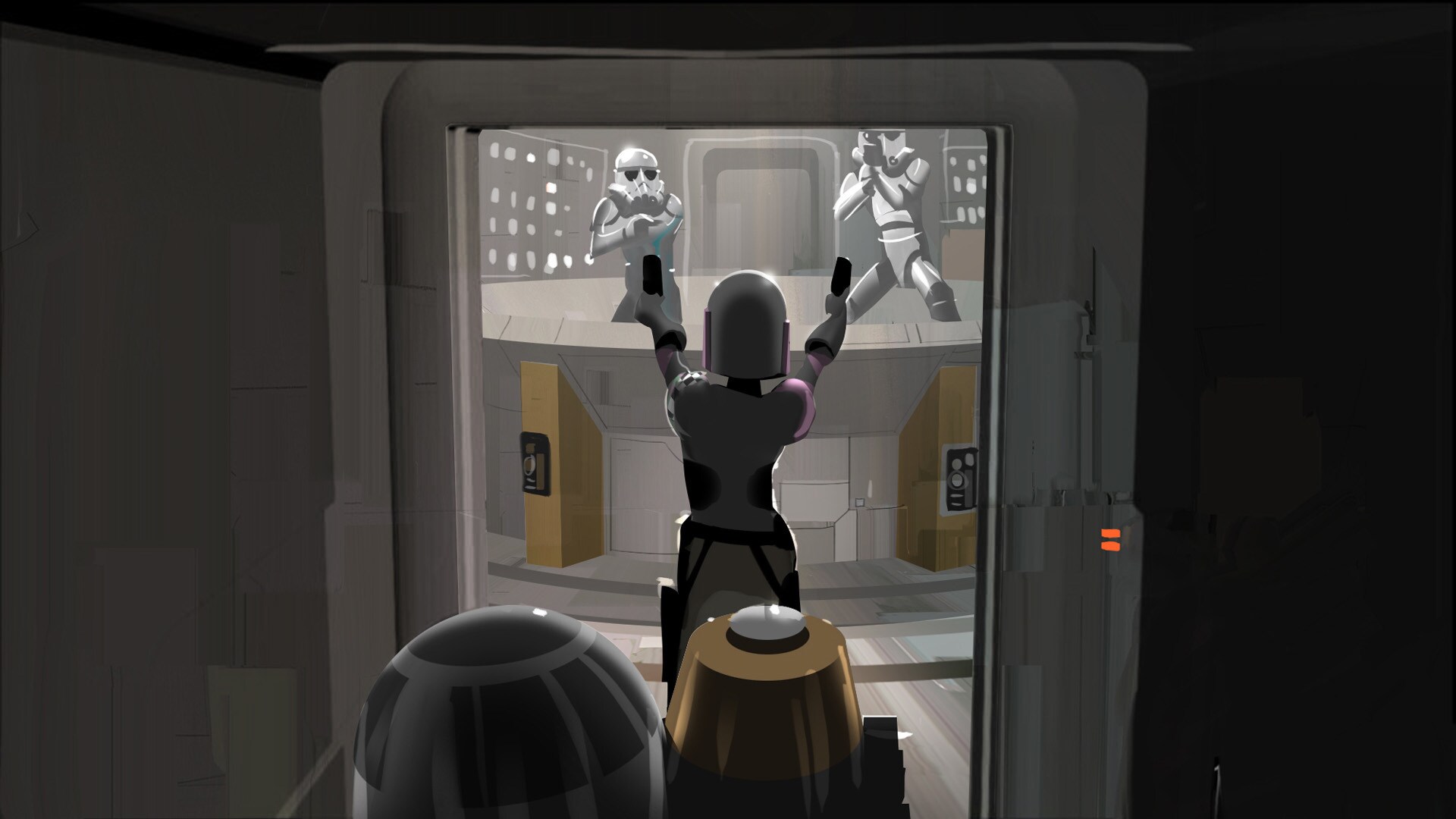 Sabine versus stormtroopers concept painting.