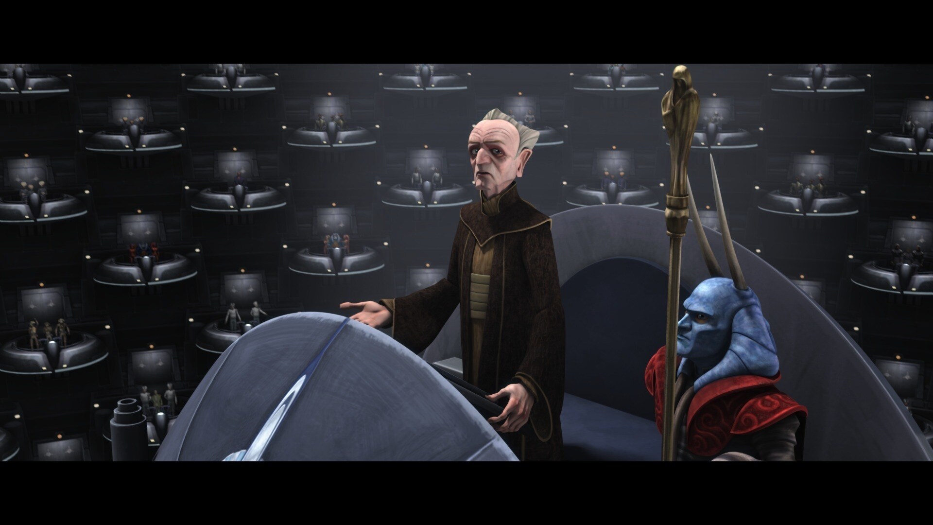In the Senate, Palpatine tells the assembly what has happened: that Count Dooku and his Separatis...