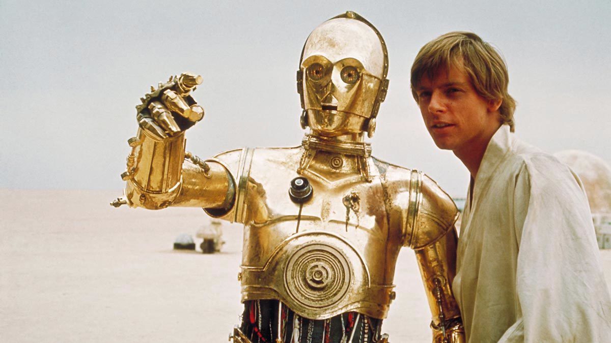 C-3PO and Luke Skywalker on Tatooine