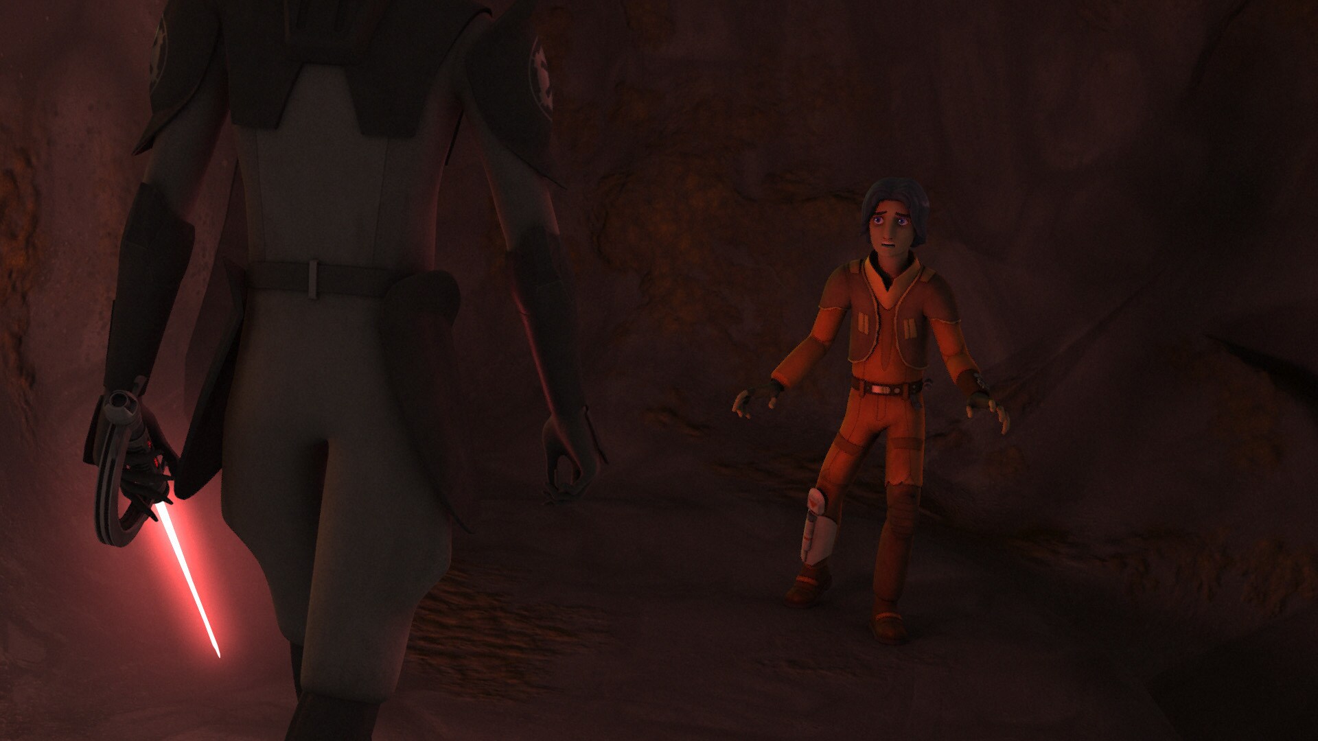 Turning a corner, Ezra finds the Inquisitor standing over an injured Kanan. As the Jedi hunter wa...