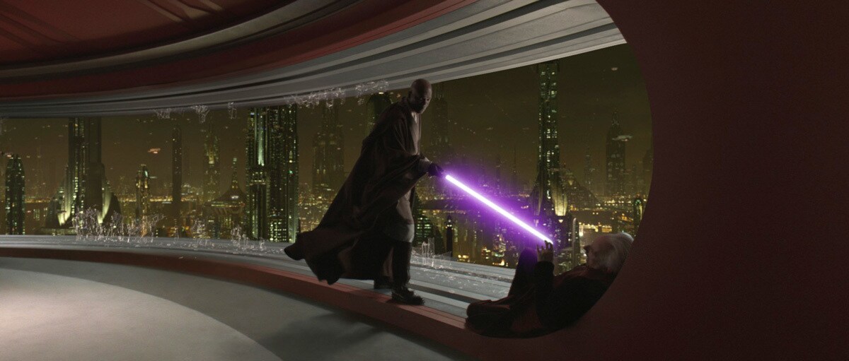 Mace Windu subduing Darth Sidious