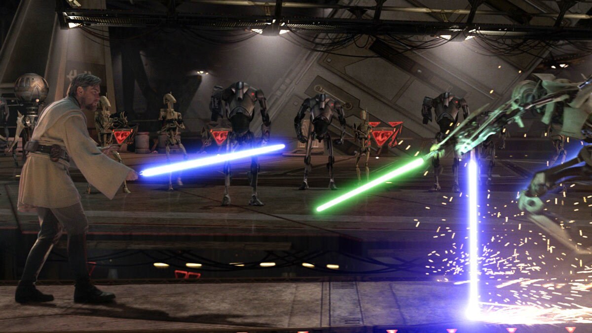 Obi-Wan Kenobi dueling General Grievous on Utapau