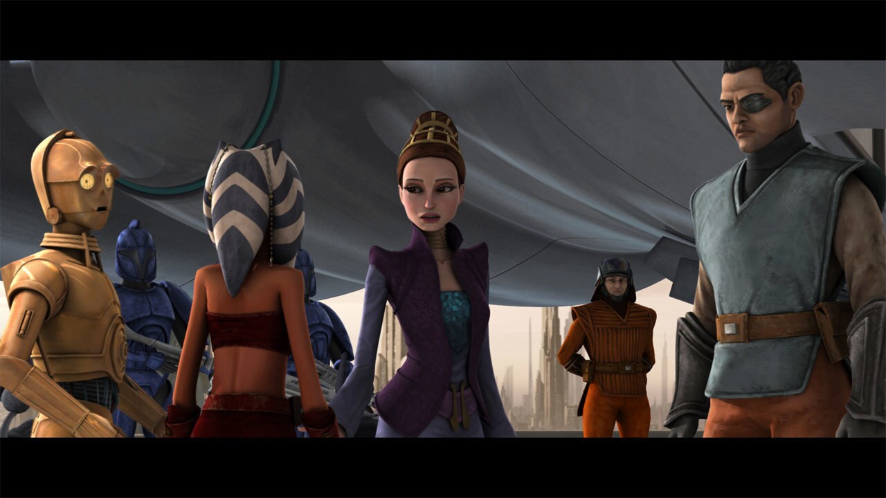 Ahsoka catches up with Senator Amidala, Captain Typho and the rest of her entourage to ask to acc...