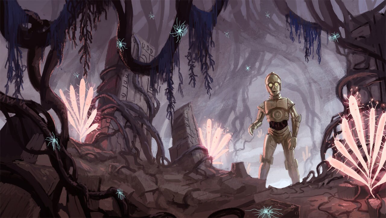 C-3PO and R2-D2 in the Aleen underworld environment design