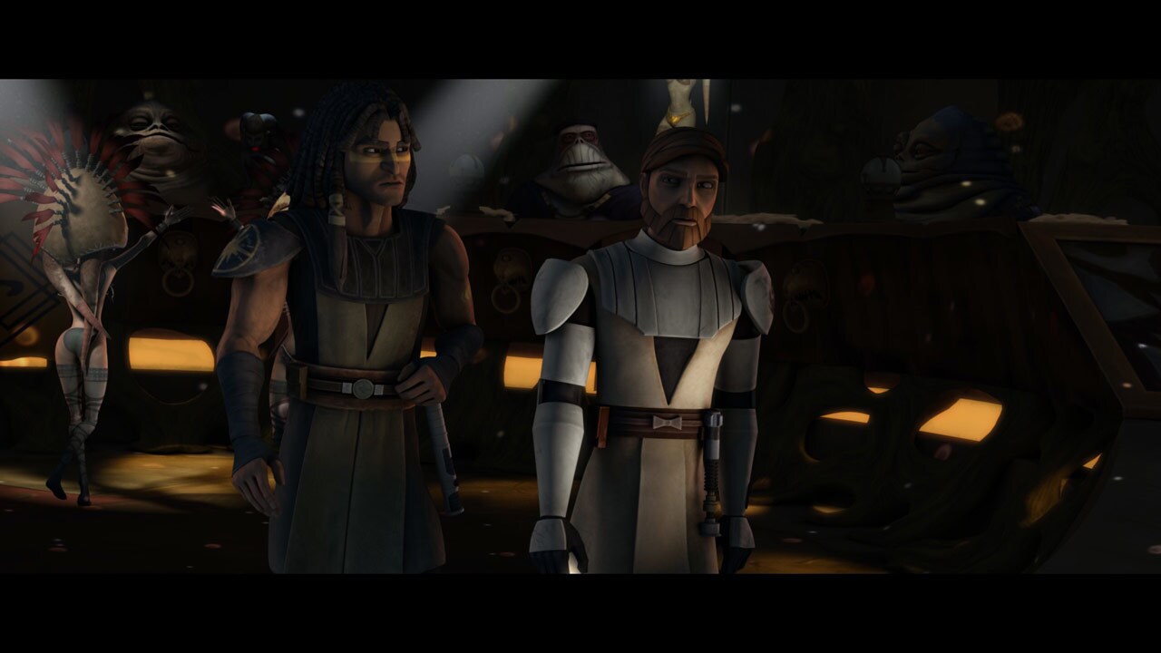 Obi-Wan and Quinlan arrive at Nal Hutta. They are escorted under guard to Gardulla the Hutt's thr...