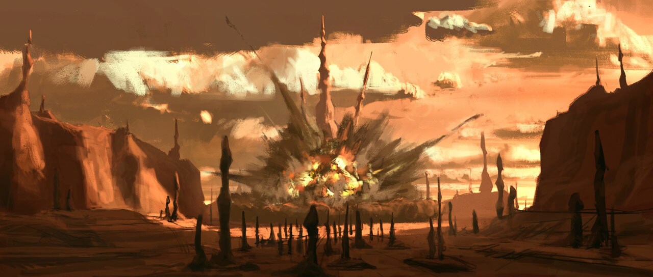 Concept art of the weapons factory explosion