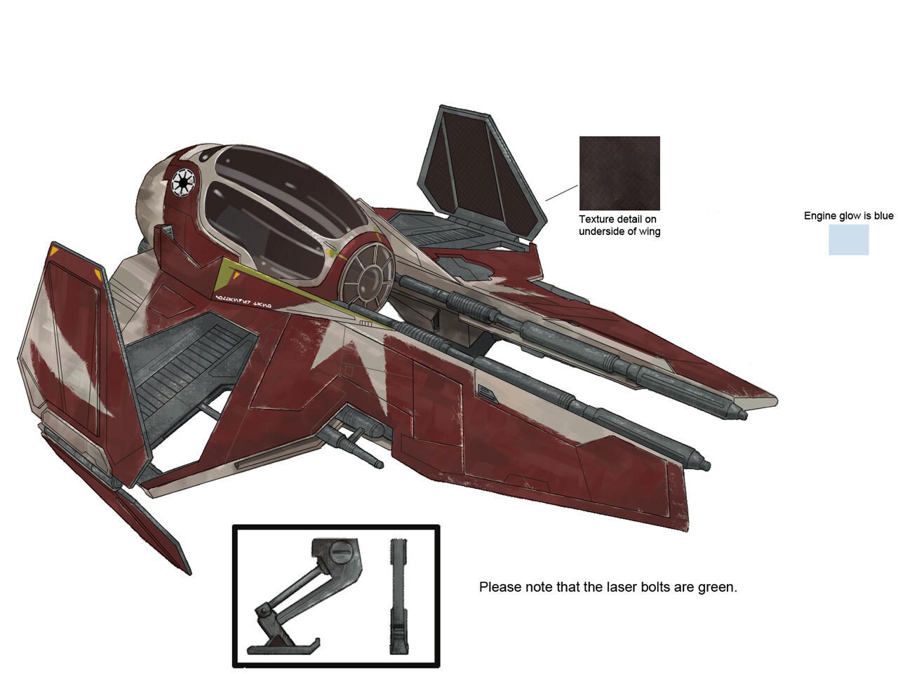Ahsoka's Jedi interceptor by Will Nichols. The stenciling on the side of the fuselage reads "COMM...