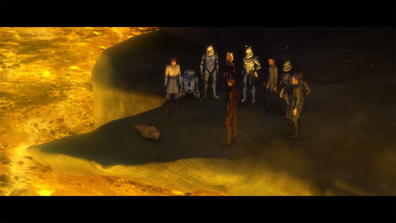 The Jedi pay their respects to their fallen comrade. They bundle Even Piell's body and drop it in...