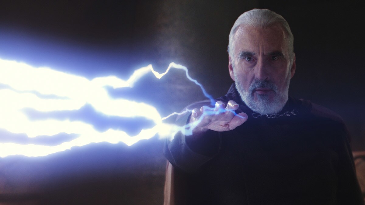 Count Dooku shooting Force lightning from his hand