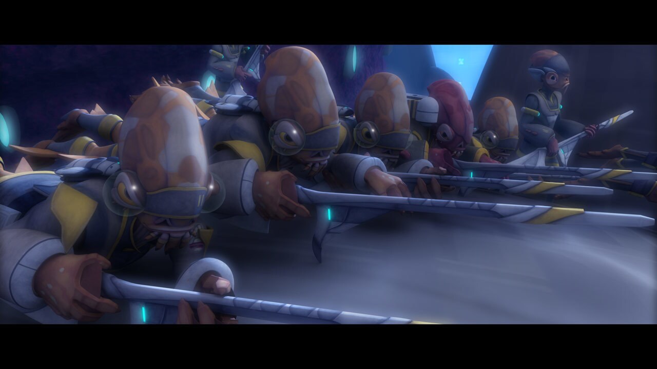 Led by Captain Ackbar, the Mon Calamari fight back. Anakin suggests that the prince be taken away...