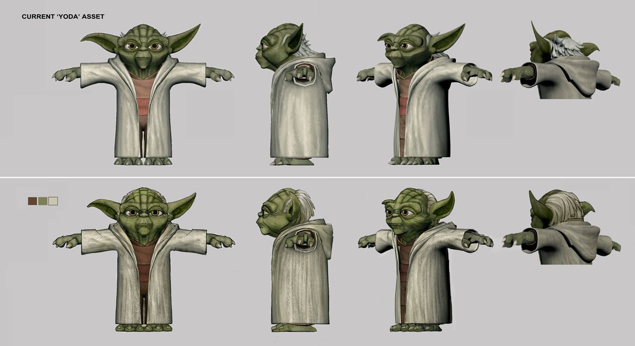 Likewise, Yoda has undergone a model upgrade. The new version has smaller hands, larger feet, sma...