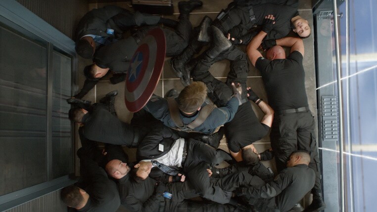 Actor Chris Evans (Steve Rogers/Captain America) in Captain America: The Winter Soldier.