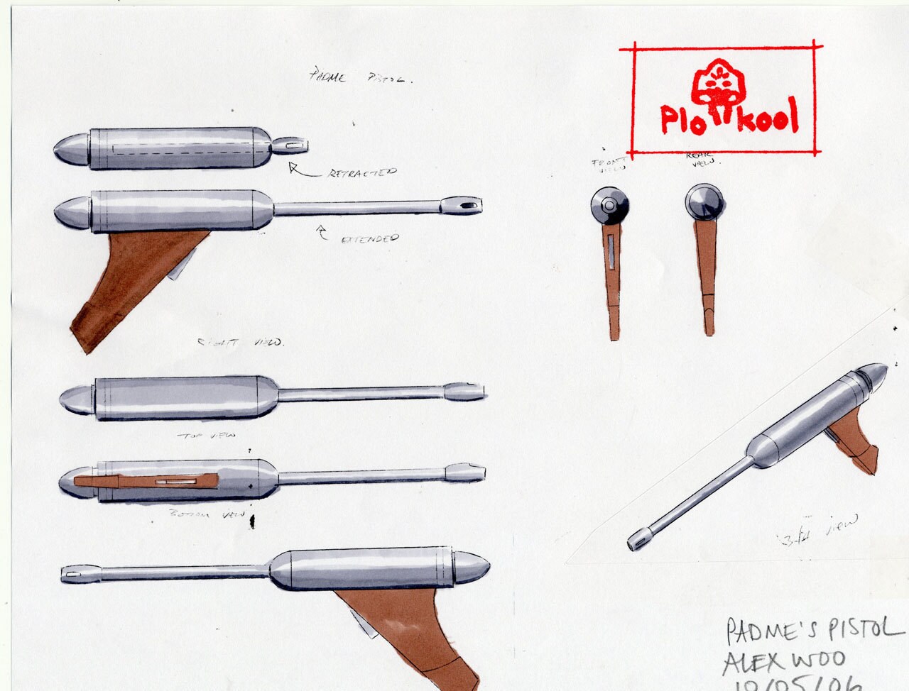 Naboo blaster pistol design illustrations