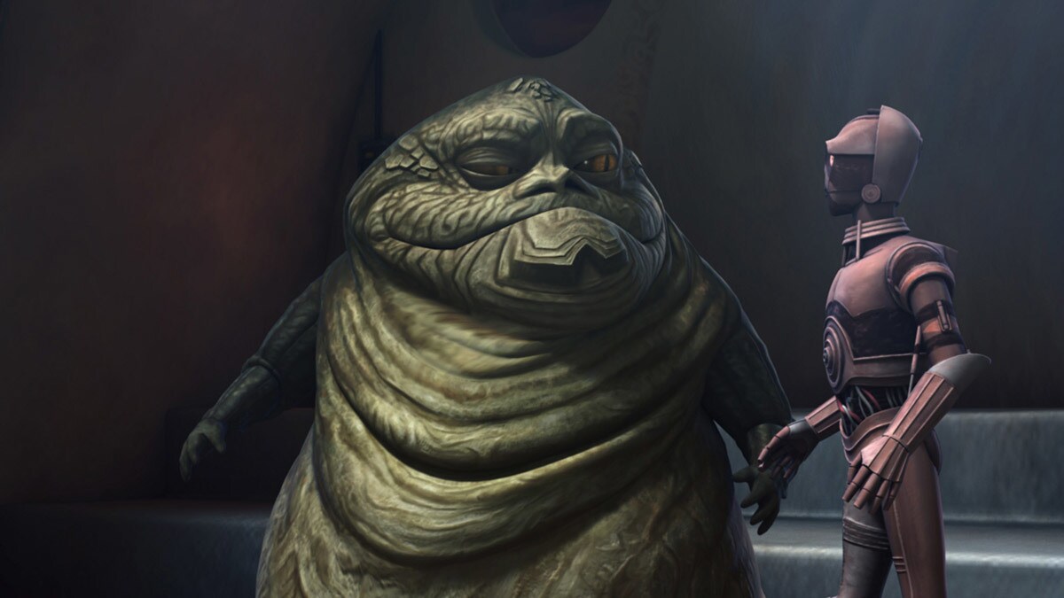 Jabba the Hutt listening to his protocol droid